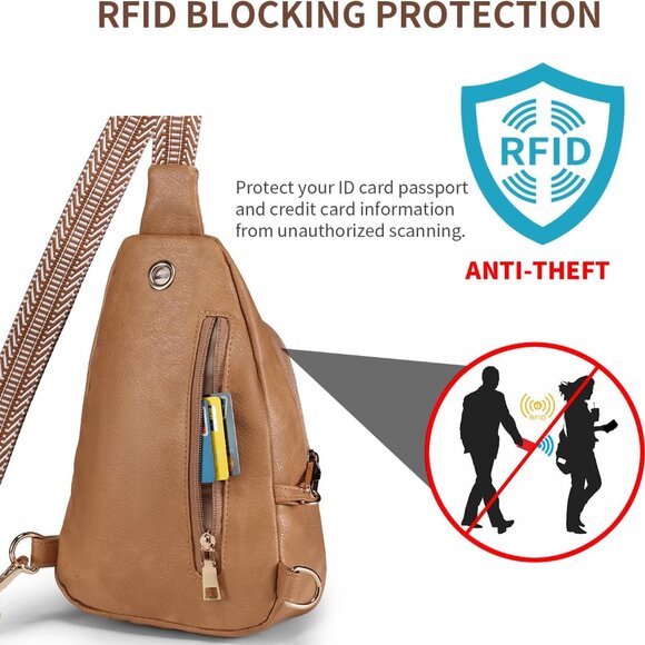Light Brown Anti-theft Crossbody Sling Handbag for Stylish Women - 6.7x3.5x9.5" - Picture 3 of 7